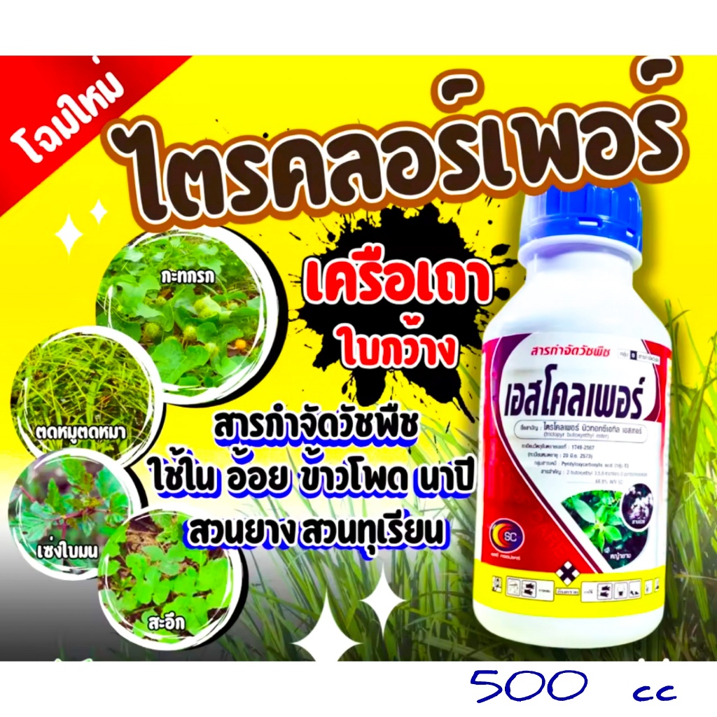 ไตรโคลเพอร์ ขนาด 500 cc ชนิดดูดซึม สารกำจัดหญ้า หญ้าใบกว้าง เถาเลื้อย ตดหมูตดหมา ยาฆ่าตอไม้ ราดตอไม้ สารกำจัดตอไม้