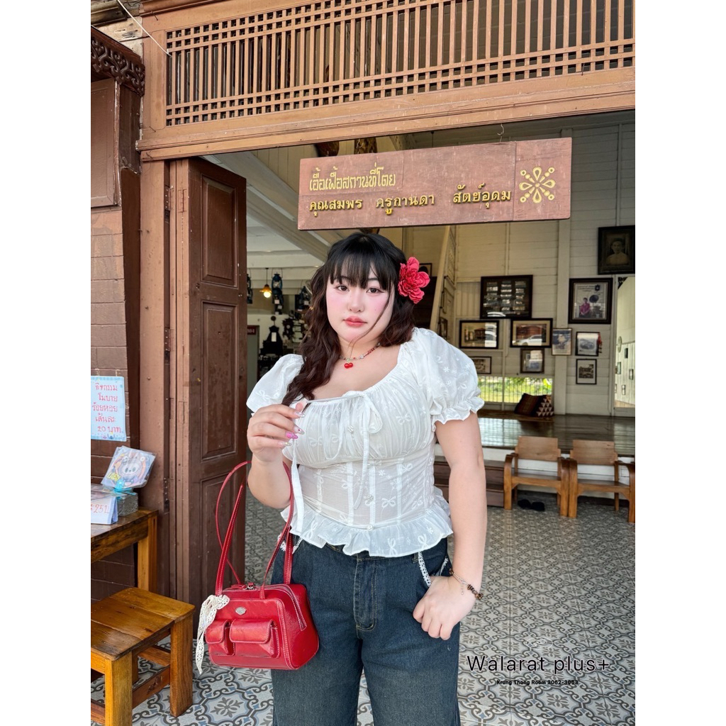 เสื้อครอปแขนตุ๊กตา เสื้อครอปสาวอวบ อก36-50นิ้ว Walarat plus