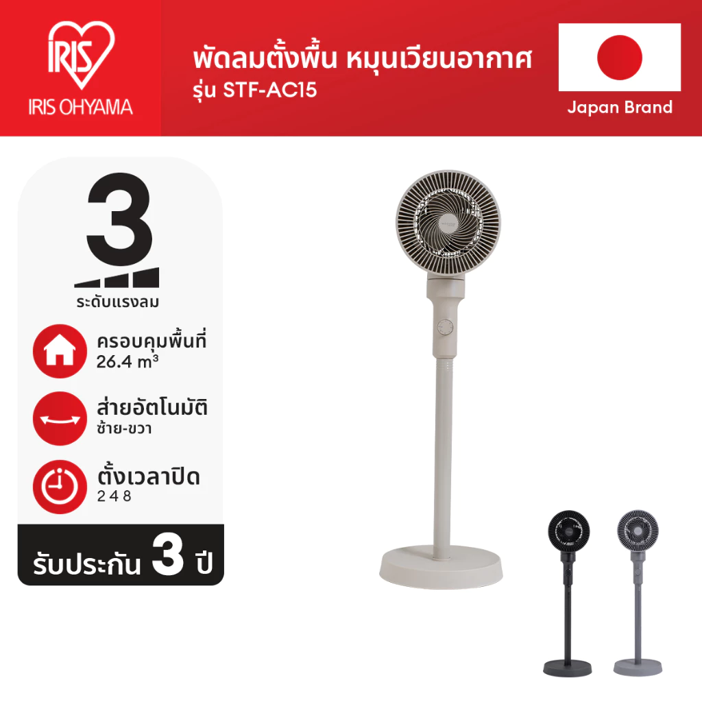 [3 Years warranty] IRIS OHYAMA ไอริส โอยามะ พัดลมตั้งพื้น พัดลมหมุนเวียนอากาศ แรงลมทรงพลัง รุ่น STF-AC15 มีให้เลือก 3 สี