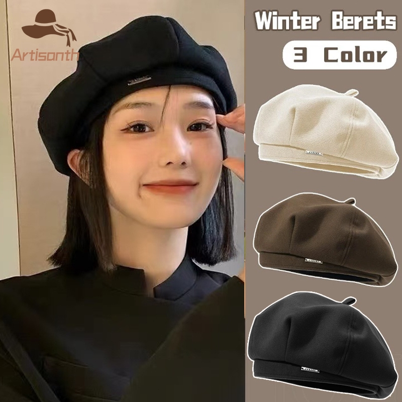 ส่งเร็ว💥หมวกเบเร่ต์ ผ้าสักหลาด ทรงแปดเหลี่ยม สีพื้น แฟชั่นฤดูใบไม้ร่วง และฤดูหนาว สไตล์วินเทจ สําหรับผู้หญิง