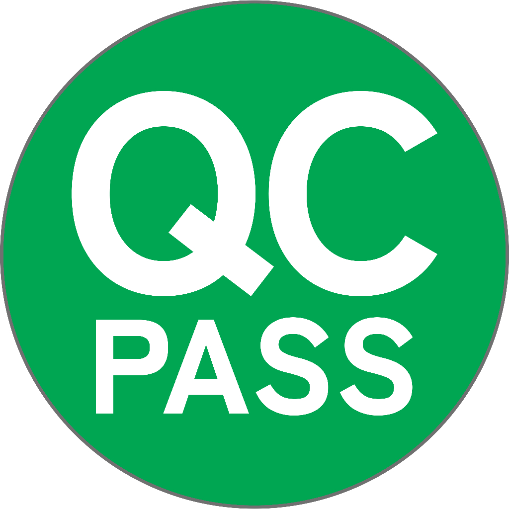 สติกเกอร์กันน้ำ QC PASS ขนาดดวง 2 cm. ไดคัทพร้อมใช้ ลอกแปะได้เลย เหนียว ทน (Sticker PP-Plus)
