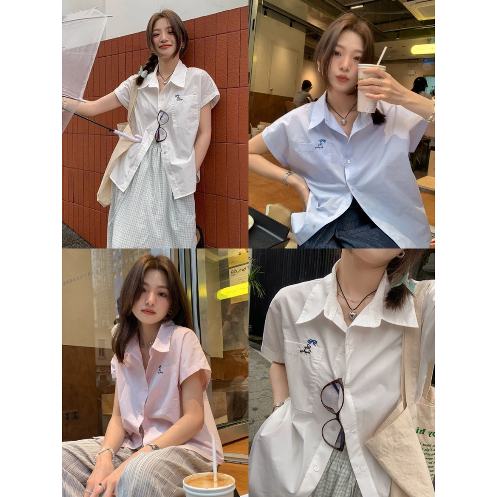 เสื้อยืดแขนสั้น เสื้อเชิ้ต สไตล์เกาหลี ทรงหลวม สไตล์ออลแมทช์ สวมใส่สบาย #22334
