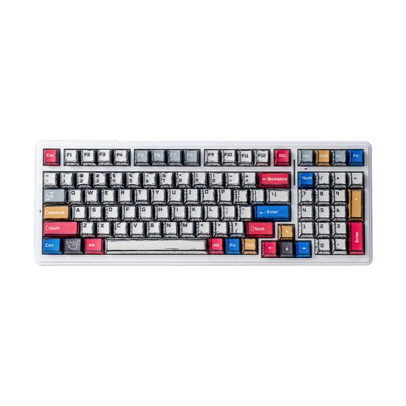 iHAVECPU KEYBOARD (คีย์บอร์ด) AULA F99 (COMICS) 3 IN 1 WIRELESS GRAY WOOD SWITCH V.3 HOT (EN/TH)