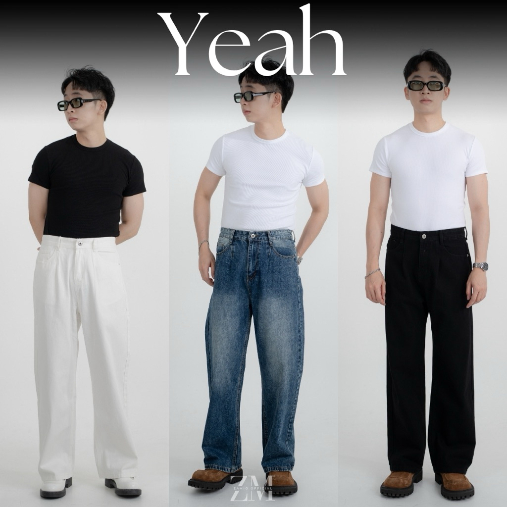 (3สี) YEAH WHITE JEANS กางเกงยีนส์ขาวทรงกระบอกเอวสูง