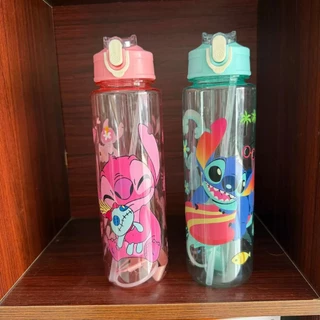 Stitch ขวดน้ําพลาสติก ความจุ700ml แบบพกพา ขวดน้ำพลาสติกลายน่ารัก พร้อมหลอด กันรั่ว ขวดน้ำสำหรับเด็ก