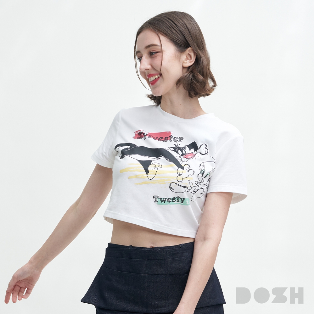 DOSH WOMEN'S BABY TEE LOONEY TUNES เสื้อครอปสั้น ผ้ายืด DLTWT1019-OW (XS/S-M/L)
