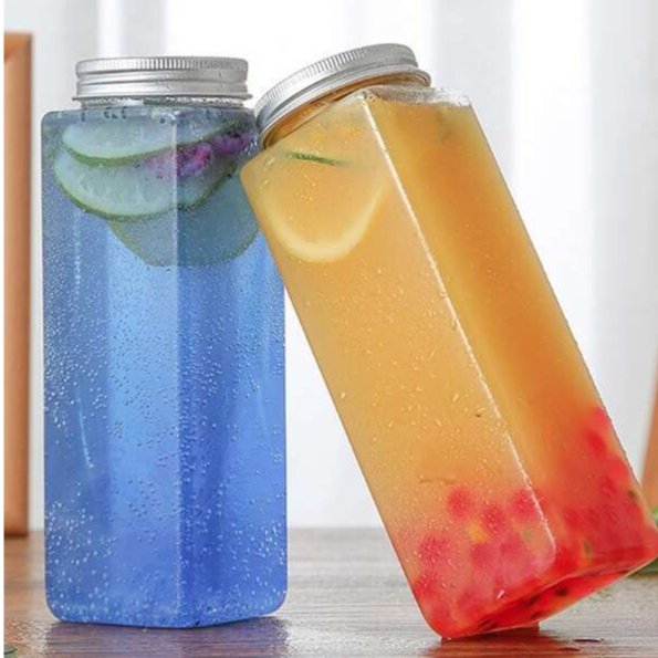 ขวดพลาสติก PET ขนาด 380ml. และ 500ml. มีฝาสีเงิน แบบเจาะรูและไม่เจาะรู ขวดใส่ชาผลไม้สด พร้อมส่งในไทย #C189
