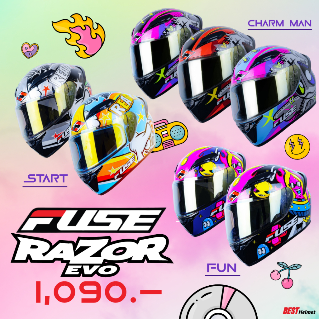 หมวกกันน็อคเต็มใบ Fuse RAZOR EVO ราคา 1,090.- เท่านั้น ดีไซน์สุดสนุกและเร้าใจ