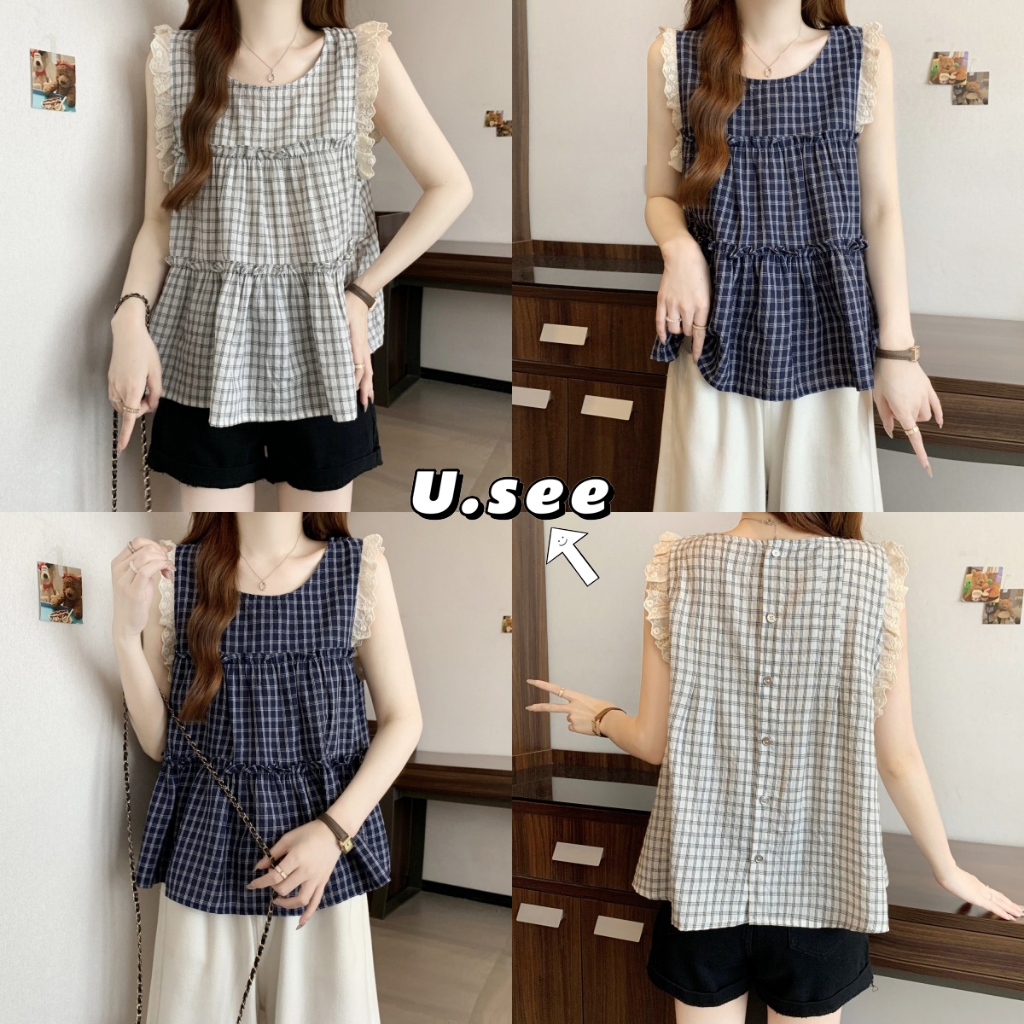 เสื้อเเขนกุด เสื้อลูกไม้ สไตล์เกาหลี คอกลม หวานๆ#2357
