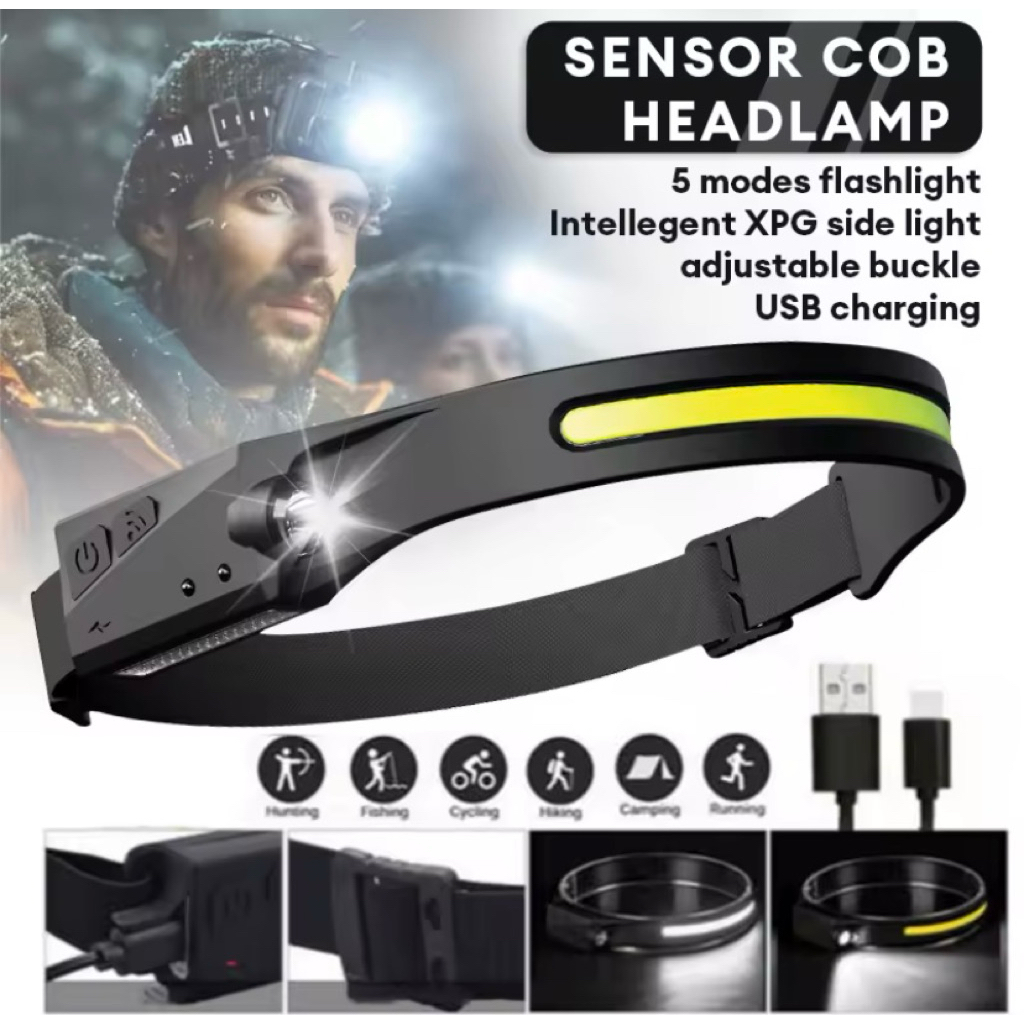 ไฟฉายติดศีรษะติดเซนเซอร์ไฟ LED ชาร์จ USB ได้ไฟฉายสวมศีรษะแบบแบตเตอรี่ในตัวไฟ Led สำหรับไฟฉายติดศีรษะตั้งแคมป์และตกปลา