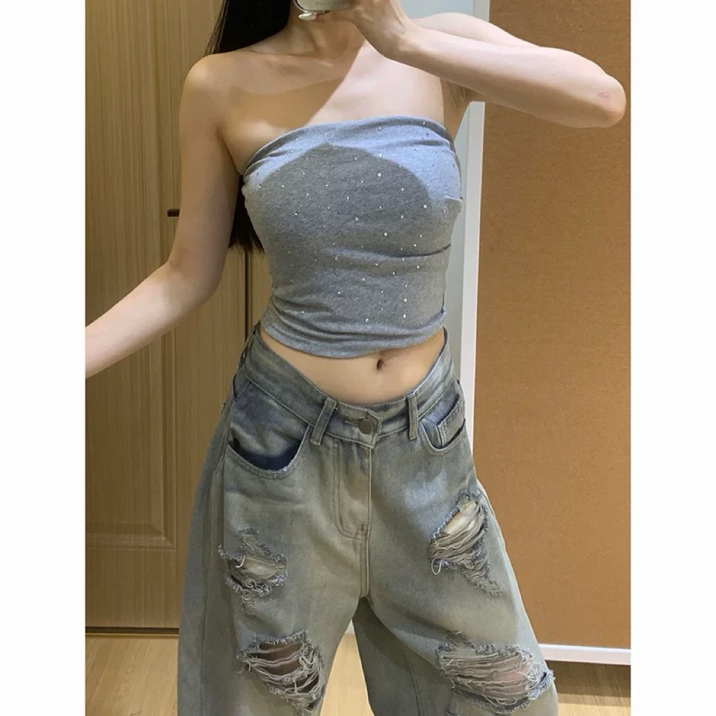 Bentoy(bratop364)เสื้อเกาะอกติดเพชร เพชรใหญ่วิบวับ ฟองน้ำในตัวnobra ผ้านิ่มใส่สบาย รูปที่ 5