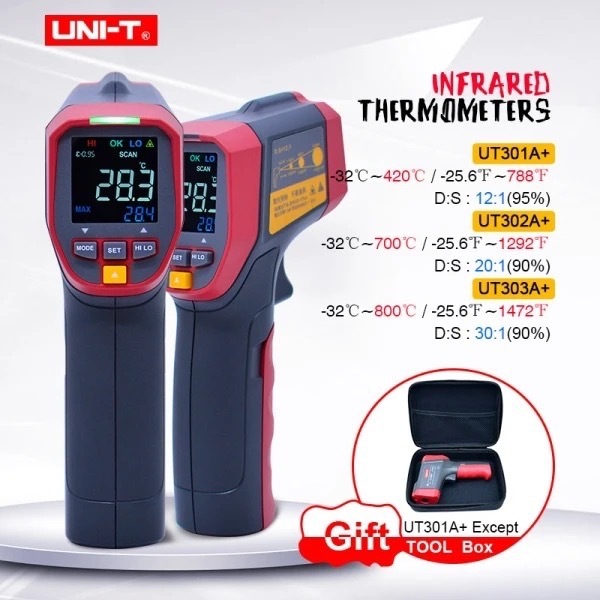 UT301A UNI-T + เครื่องมือตรวจสอบอุณหภูมิวงกลมดิจิตอลวัดอุณหภูมิแบบไม่สัมผัส