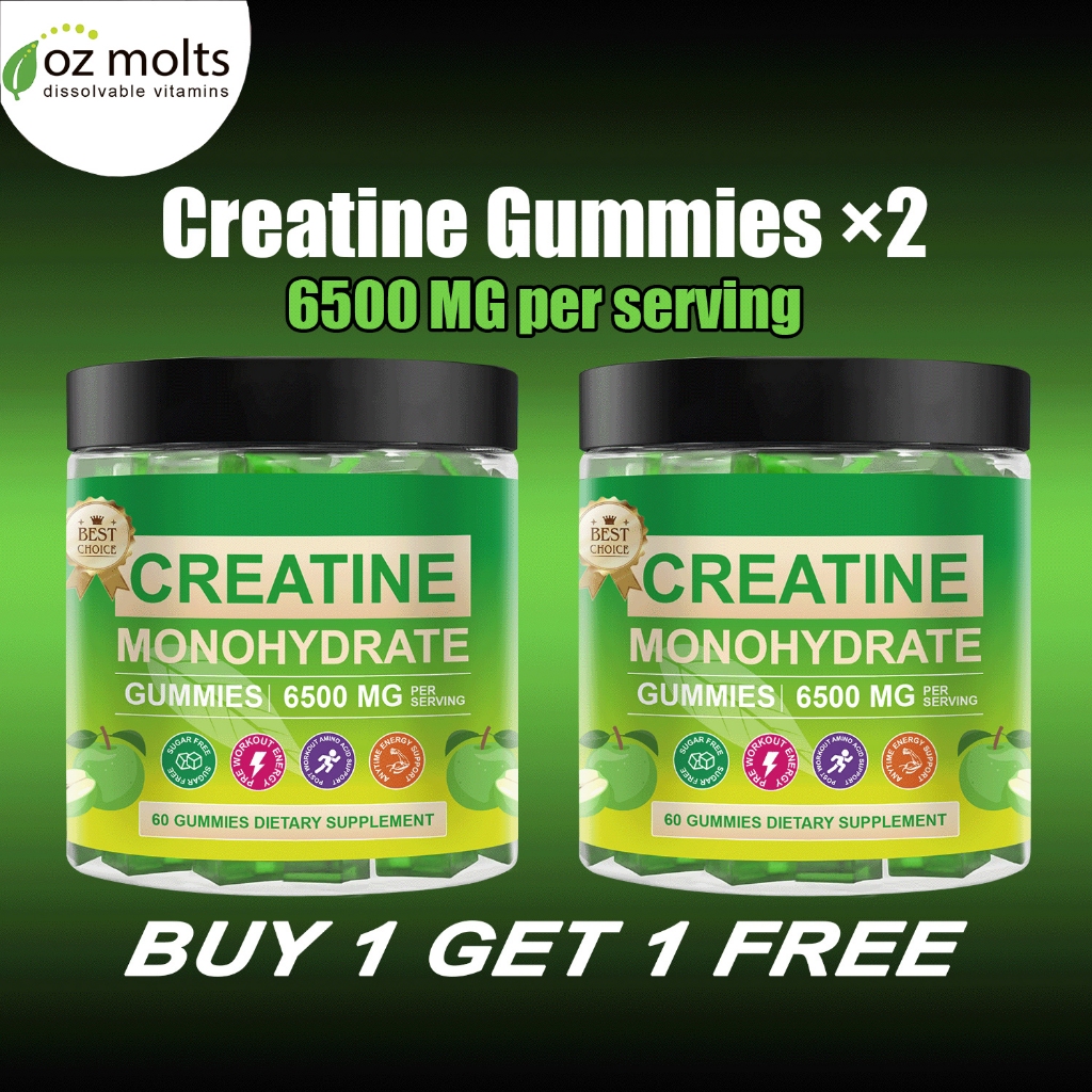 Ozmolts Creatine Gummiy for Sports เติมพลังงาน Creatine Muscle Growth ครีเอทีน Green Apple 60เม็ด