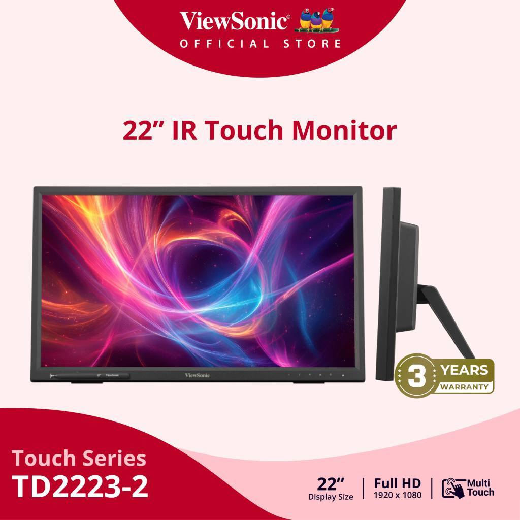 ViewSonic TD2223-2 (New) 22” IR Touch Monitor/21.5"/TN/75Hz/6.5ms(จอทัชสกรีน IR 10จุด)(จอสำหรับธุรกิจ)ประกัน 3 ปี Onsite