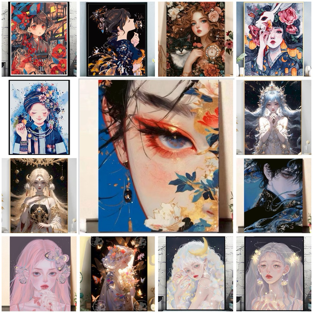 ชุดระบายสีตามตัวเลข 40×50 | ลายผู้หญิงศิลป์ 45 แบบ พร้อมเฟรมไม้ + อุปกรณ์ครบชุด DIY แต่งบ้าน ของขวัญ