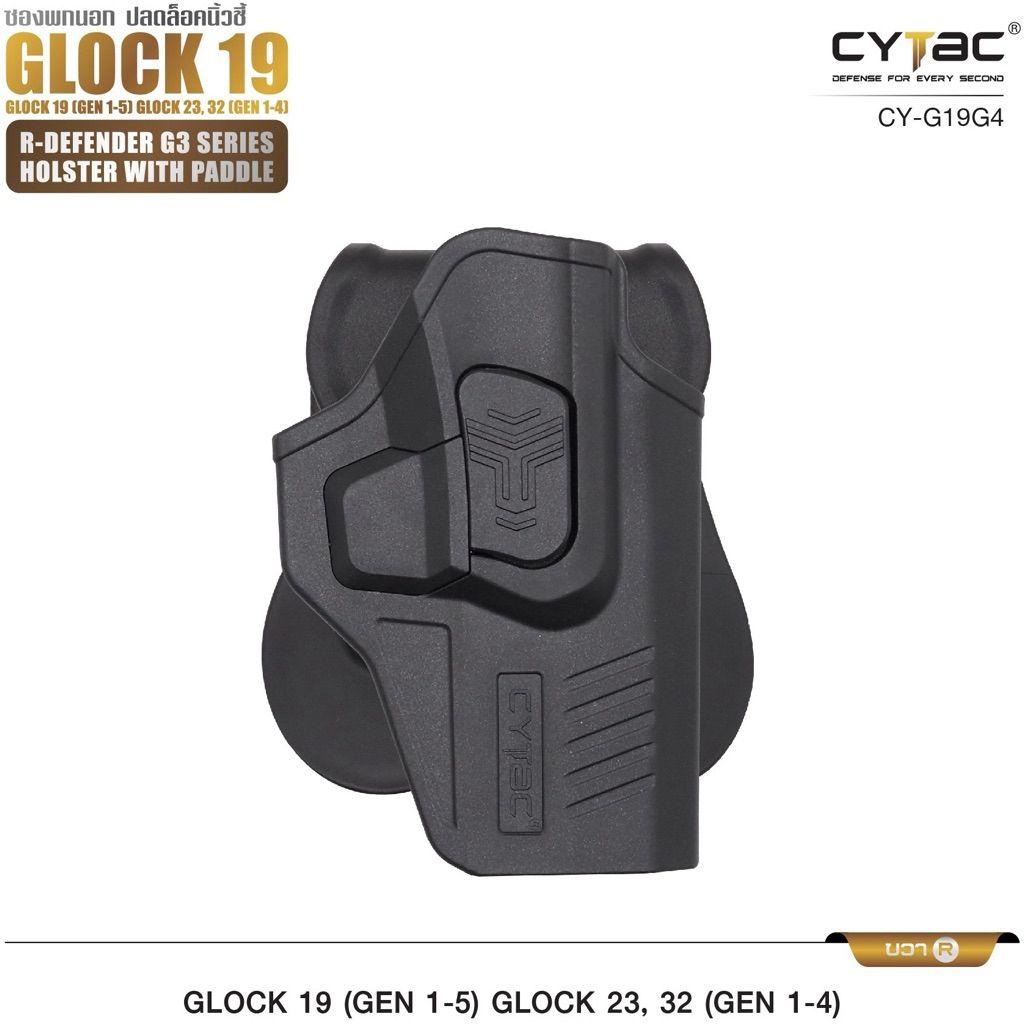 ซองพกนอก ปลดนิ้วชี้ Cytac Glock19 ,17,26,43/Sig320,365/Baretta92,PX4/1911 5",3"Springfieldhellcat