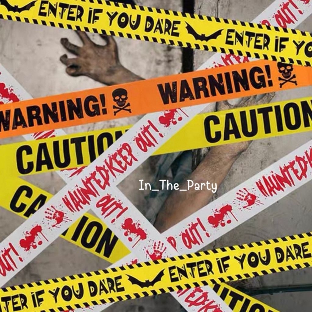 ส่งไว ป้าย Warning  Halloween ป้ายห้ามเข้า พร็อพตกแต่งฮาโลวีน