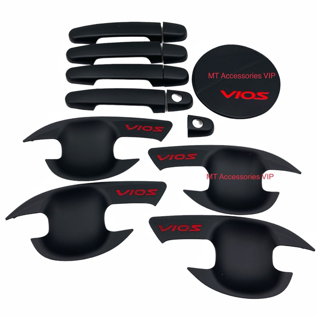 VIOS วีออส ปี2013-2025 เบ้ากันรอย ครอบมือจับ ครอบฝาถัง สีดำโลโก้แดง.