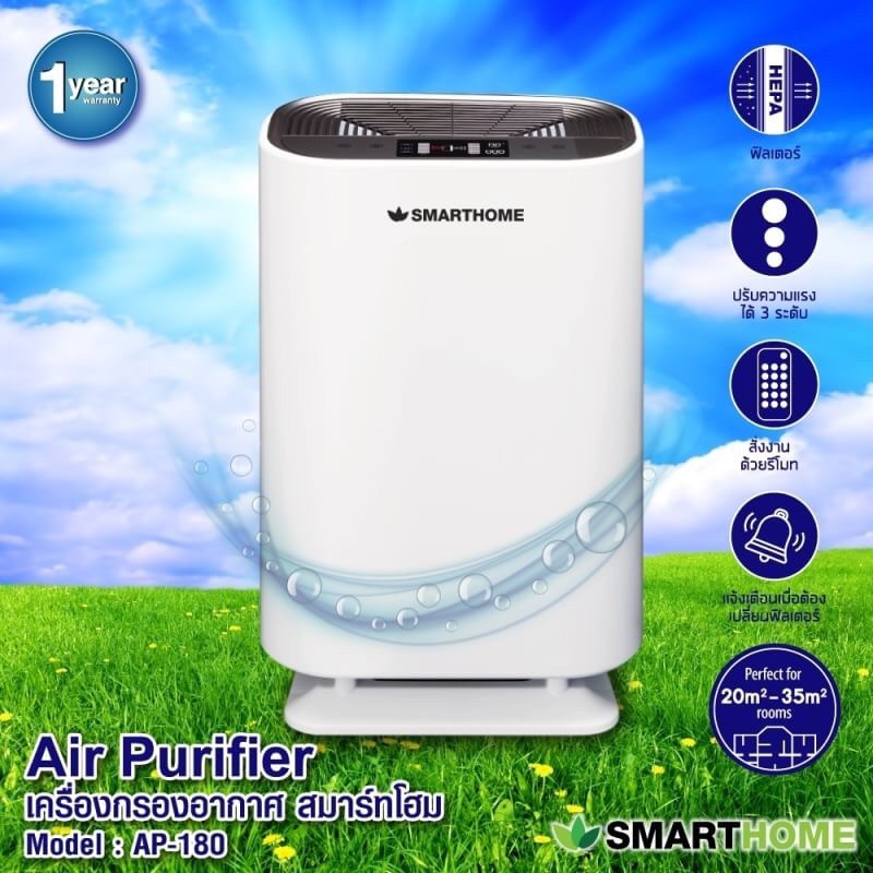 All new!! Smarthome Air purifier เครื่องฟอกอากาศ เครื่องกรองอากาศ AP-180 กรองฝุ่น PM 25 หน้าจอดิจิตอล Touch Sreen
