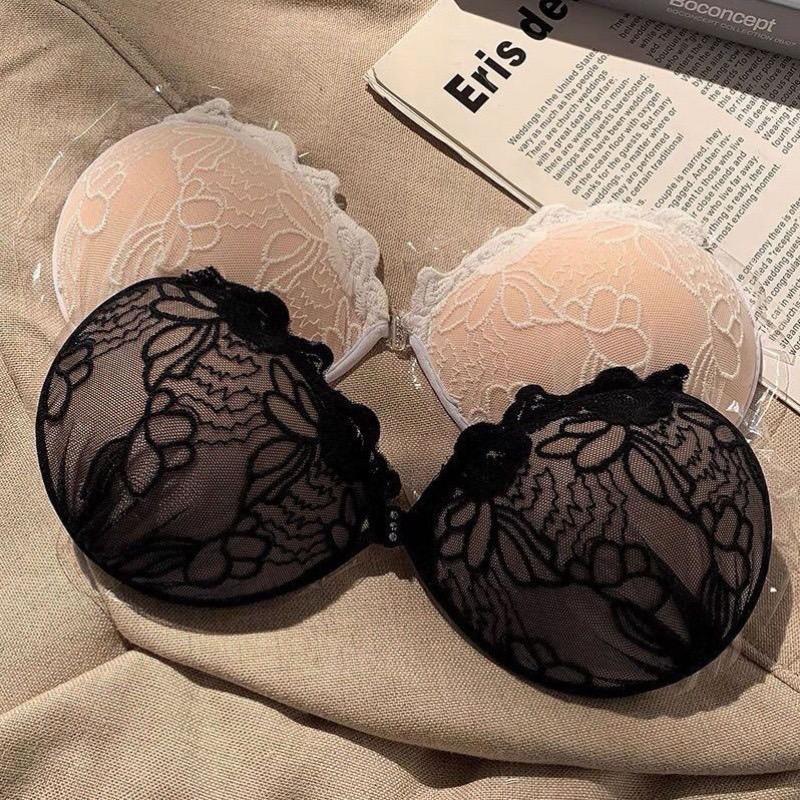 บราดูม 3D ลายลูกไม้ บราเจ้าสาว พรอ้มสายใส หนา 3cm + แถมสาย 2 เส้น ฟองน้ำเรียบ ดูมแบบใส่สายก็ได้ไม่ใส่ก็ได้ #bra