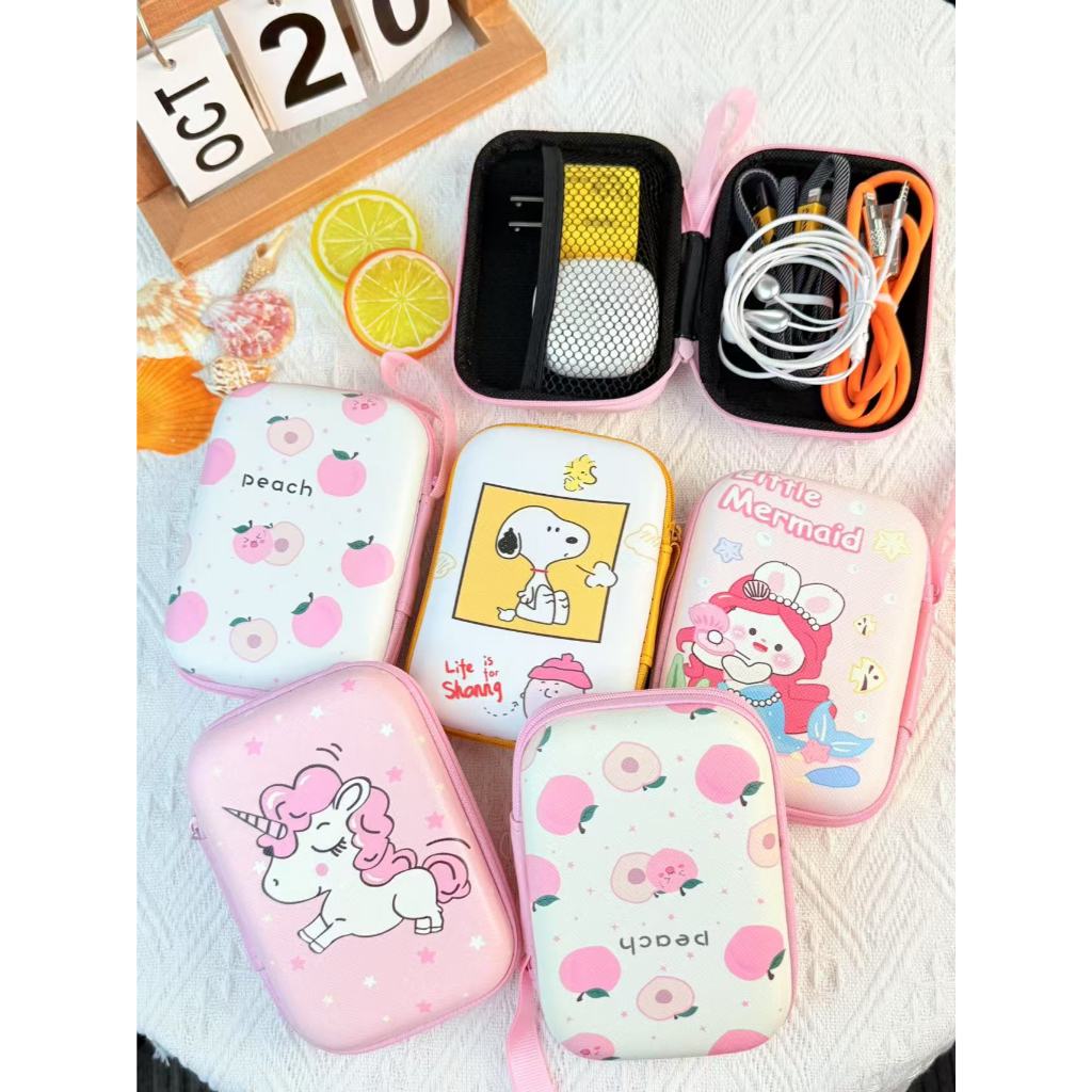 การ์ตูน KT Data Cable Storage Bag Anime Kuromi Portable Charger หูฟังเหรียญ Carry Box