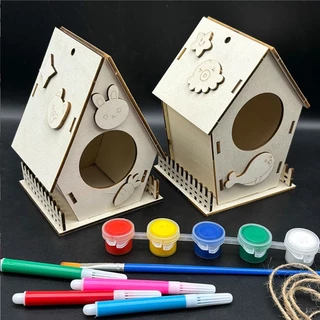 บ้านนกDIY บ้านไม้นก ระบายสีบ้านนก DIYระบายสี ตกแต่งสัตว์เลี้ยง ตกแต่งสวน