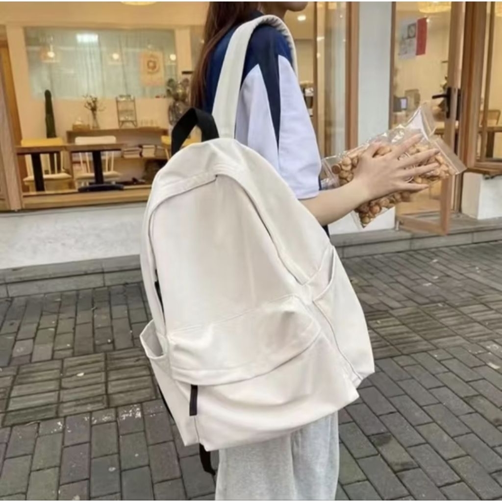 MONCHESTORE G163 MUJI Style Bag กระเป๋าเป้ สีขาว กระเป๋าสะพายหลัง กันน้ำ