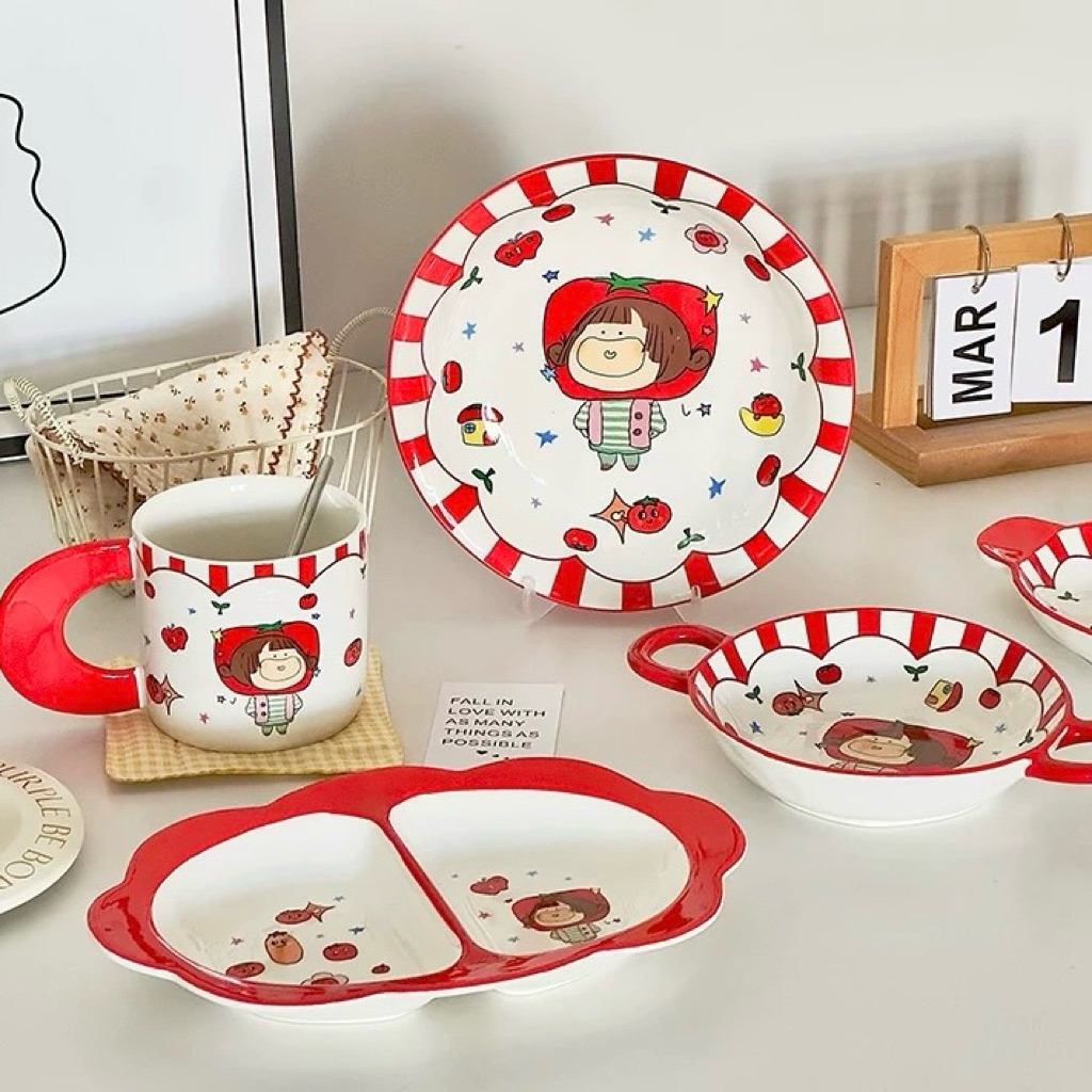 [แบบเซต 8 ชิ้น] เซตจานเซรามิค คอลเล็กชัน Tomato girl ถ้วยเซรามิค แก้วมัคเซรามิค Cot official