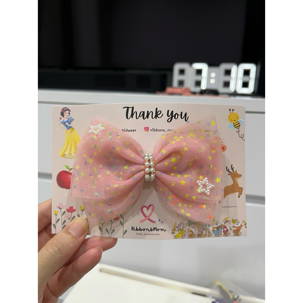 กิ๊บติดผม โบว์เดี่ยวติดผม ลาย cute lady สีชมพู