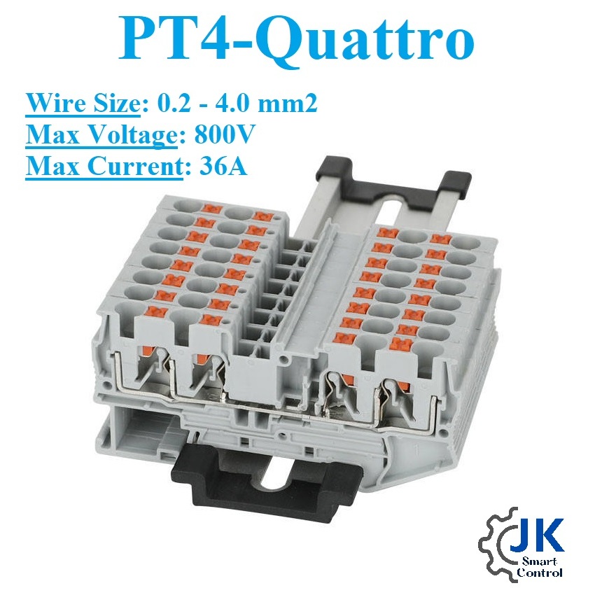 PT4-Quattro, 4-ways conductor Push In Type Terminal Block: เทอร์มินอลปุ่มกด PT4-Quattro เทอร์มินอลแบบ 4 ทาง (800V/36A)