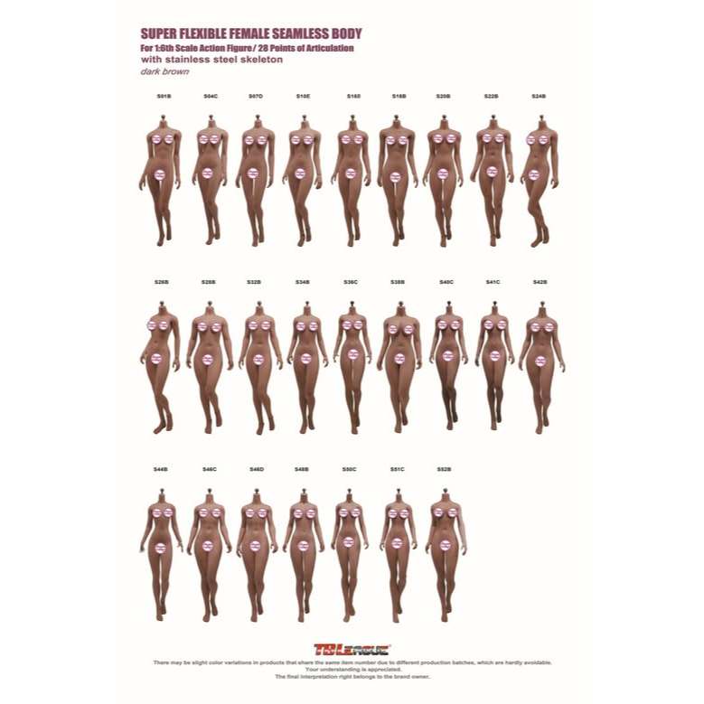 TBLeague S52B Body 1/6 Large Breast Female Body Dark Brown (Feet Removed)