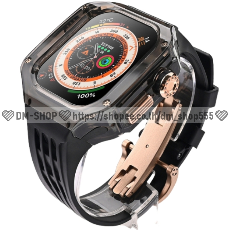 💚DM-SHOP💚สำหรับ Apple Watch เคส กรอบใสไม่เหลือง ปุ่มชุบโลหะ สายนาฬิกา ขนาด 49mm 45mm 44mm 4/5/6/7/8/