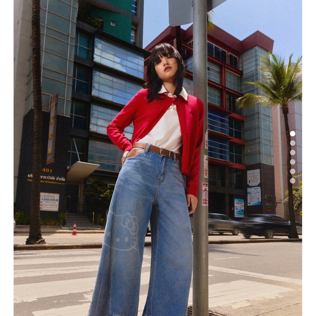 💙🐈พร้อมส่ง🤍🐈กางเกงยีนส์💙แบรน Pomelo X Hello Kitty❤️รุ่นใหม่ ทรงสวย ผ้าดี ใส่สบาย📸ถ่ายรูปสวย