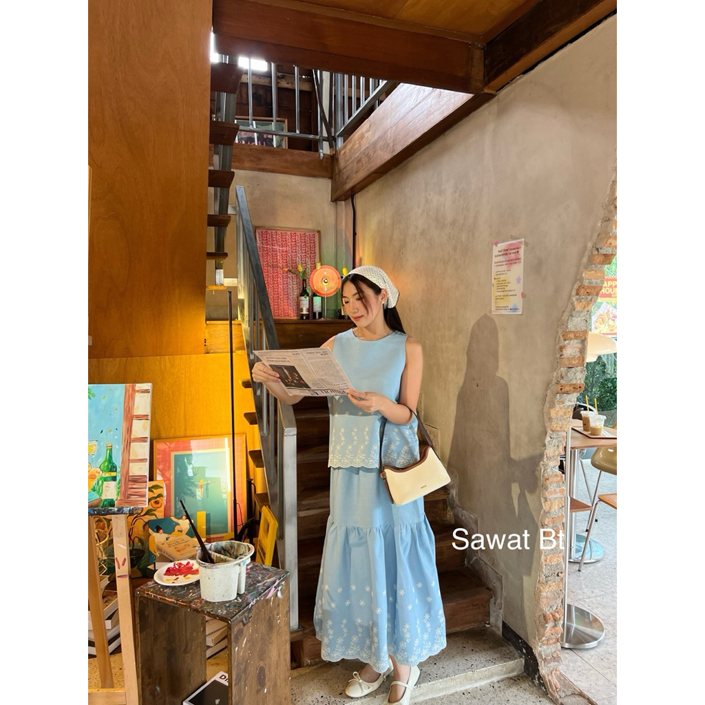 Sawat_bt  ”Bluebell set"  สินค้าใหม่พร้อมส่ง เซตลูกไม้กระโปร่งยาว