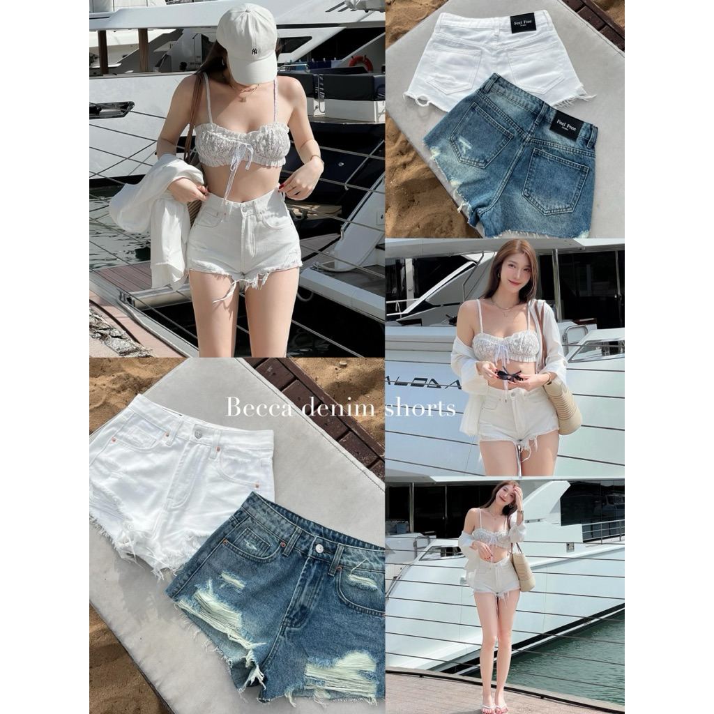 Becca Denim Shorts 790.- กางเกงยีนส์ขาสั้น เอวสูงกำลังดี ทรงเข้ารูปสวยใส่สบาย