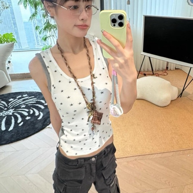 Preorder CGGA เสื้อยืดแขนกุดพิมพ์ลายดาวสไตล์