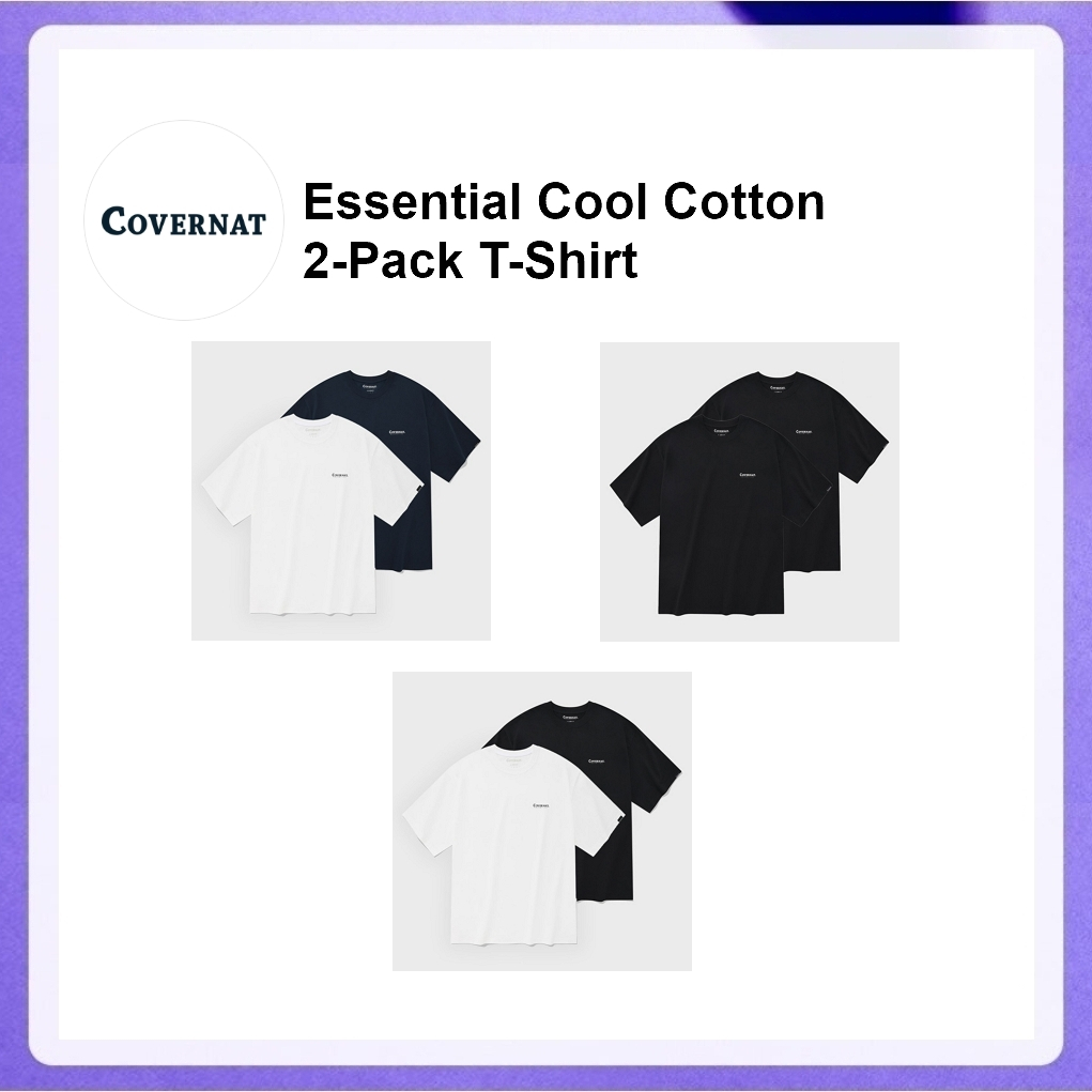 Covernat Essential Cool Cotton 2-Pack T-Shirt S, M, L (White + Black, White + Navy, Black + Black, White + White)