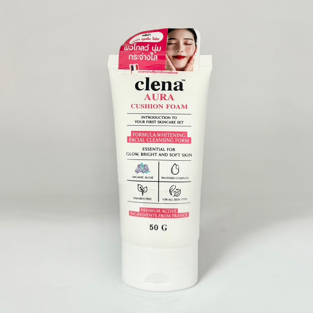 Clena Aura Cushion Foam 50g โฟมล้างหน้าสูตรอ่อนโยน ผสมสาหร่ายสีรุ้งจากฝรั่งเศส