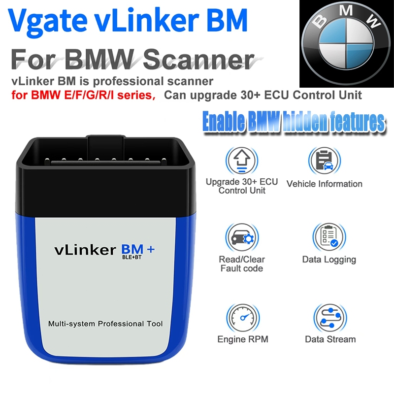 Vgate VLinker BM+ OBD2 สแกนเนอร์สำหรับ BMW E60 E90 รีเซ็ต ECU รถยนต์ เครื่องมือวิเคราะห์เปิดใช้งานคุ