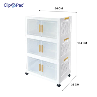 Clip Pac ตู้เก็บของพับได้ 3 ชั้น รุ่นเสริมบารมี ถวายวัด ถวายสังฆทาน ใบใหญ่ หน้ากว้าง 64 CM. มีล้อ บานเปิดแบบแม่เหล็ก
