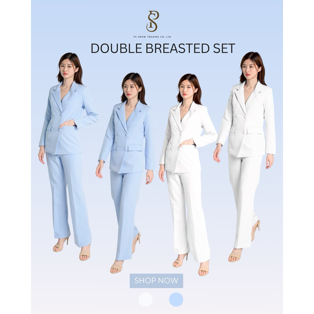 VABENE Original double breasted set ชุดเซ๊ทสูท+กางเกงรุ่นสลิมขาม้า10นิ้ว