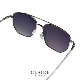 CLAIRE : (LU Silver) แว่นสายตาสั้น รุ่น Luna Silver แว่นกรองแสงสีฟ้า กันแดดUV ออกแดดเลนส์เปลี่ยนสี "เทาดำ" | Glasses