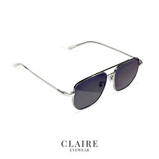 CLAIRE : (LU Silver) แว่นสายตาสั้น รุ่น Luna Silver แว่นกรองแสงสีฟ้า กันแดดUV ออกแดดเลนส์เปลี่ยนสี "เทาดำ" | Glasses