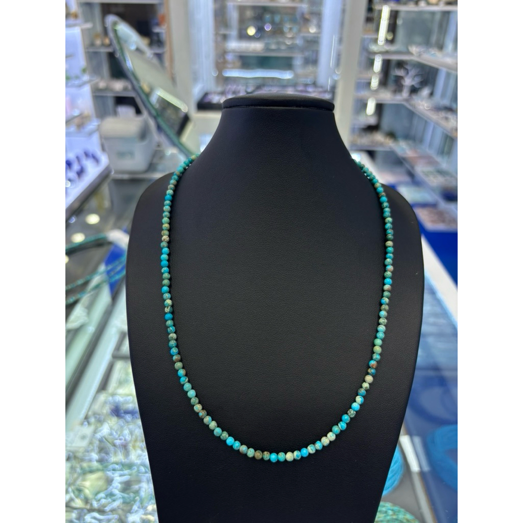 beautiful 1 pc natural top quality 4 mm round turquoise beaded necklace 🩵🩵