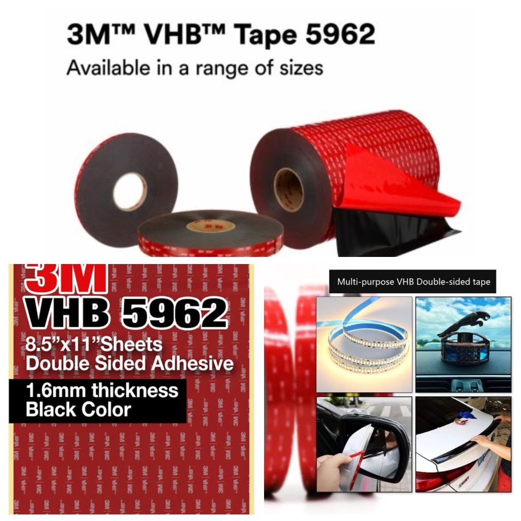 3M 5962 VHB Tape กาวอะคริลิกสีดำ หนา 1.6 mm. ประสิทธิภาพสูง ยึดถาวร รวดเร็ว แข็งแรง ทนทาน ในร่มและกลางแจ้ง กันน้ำ
