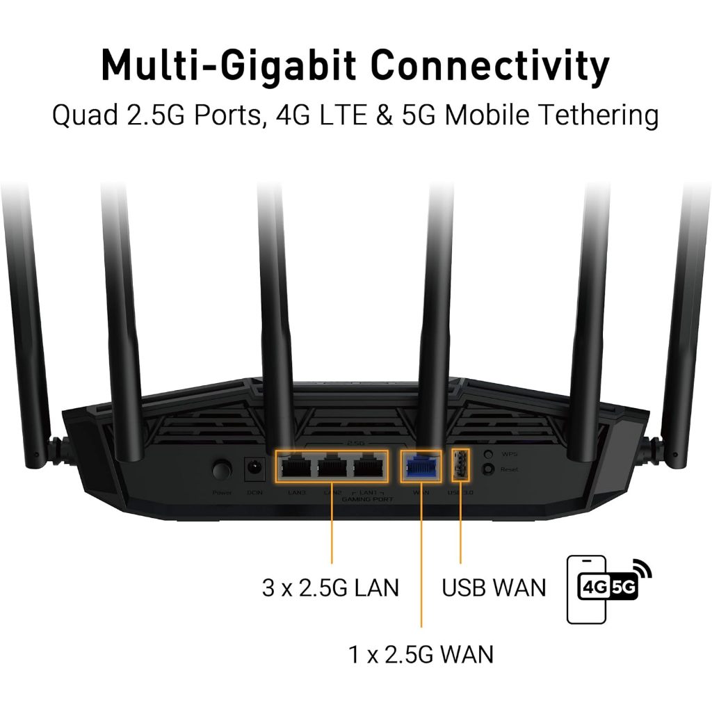 ASUS TUF Gaming BE6500 (TUF-BE6500) Dual Band WiFi 7 (802.11be) Extendable Gaming Router