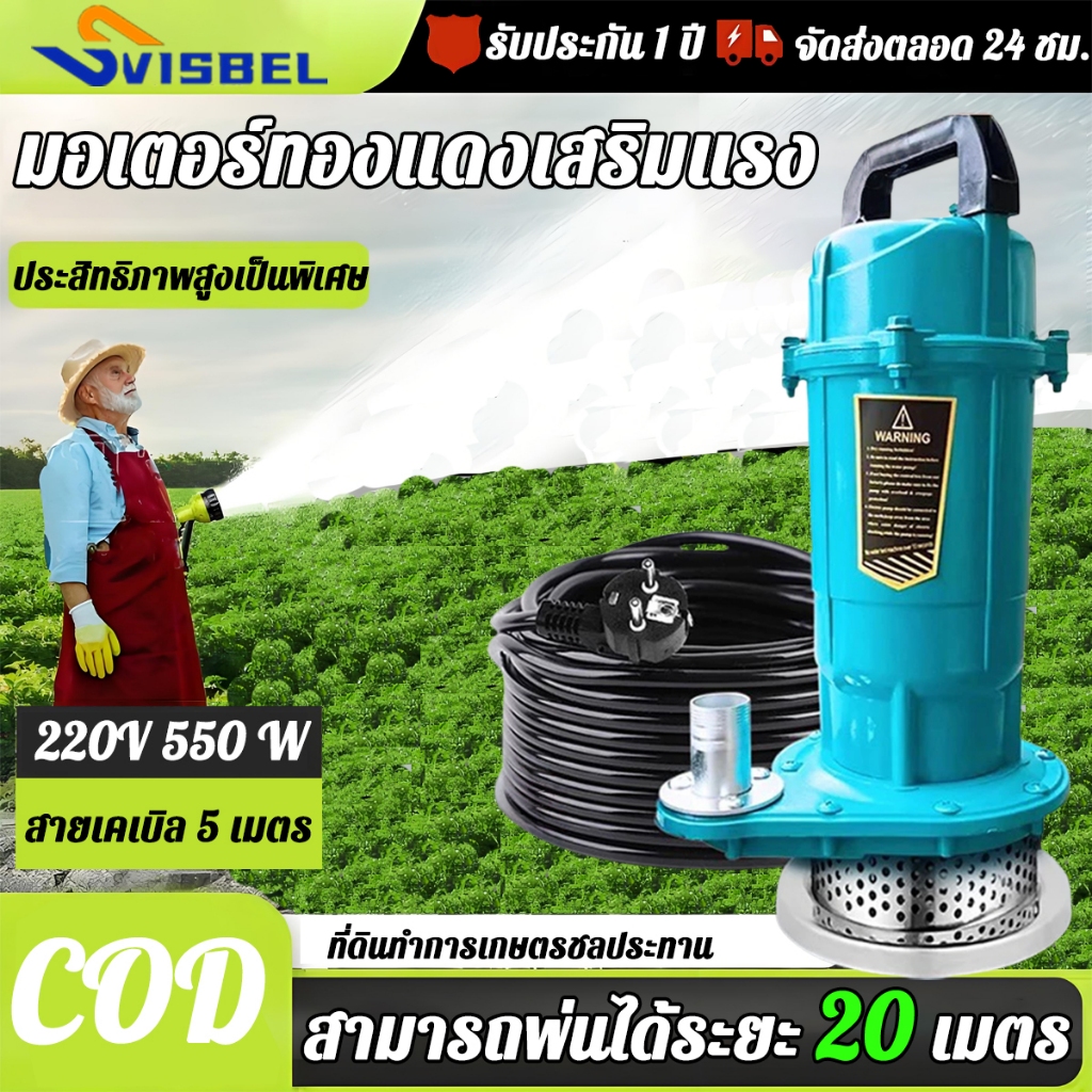 ปั๊มแช่ 1นิ้ว ปั๊มจุ่ม ไดโว่ ไดโว่ดูดน้ํา ปั๊มแช่ไฟฟ้า สายไฟ5เมตร550Wมอเตอร์ทองแดงแท้ ประสิทธิภาพที่มั่นคง ไหลขนาดใหญ่