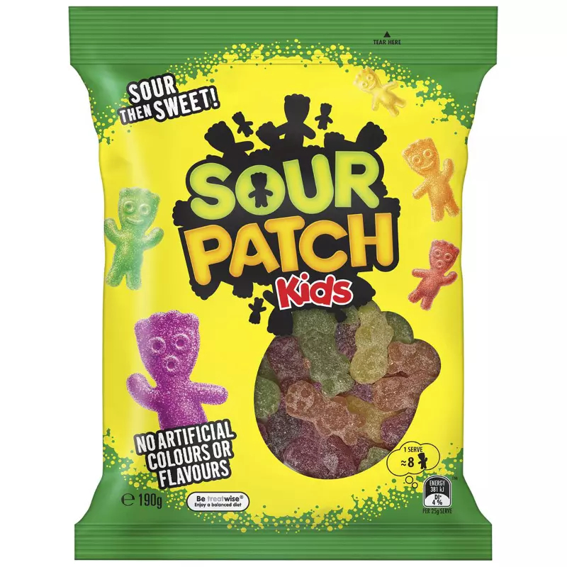 ซาวร์แพทช์ คิดส์ ออซัม เฟลเวอร์เยลลี่ รสผลไม้รวม 190 กรัม Sour Patch Kids Awesome Flavours 190 g.