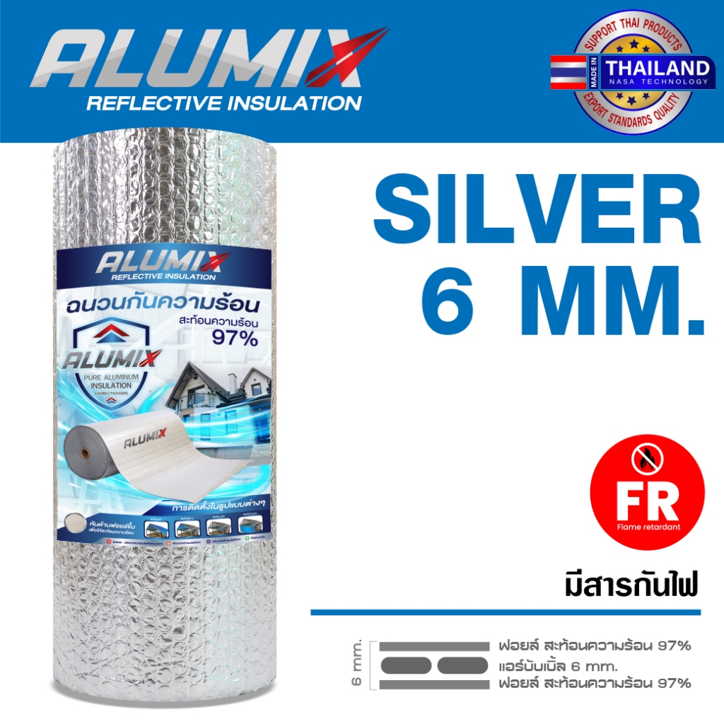 ส่งฟรี Alumix SILVER 6mm FR Insulation (SL60 FR) ฉนวนกันความร้อน สะท้อนความร้อน 97% ฟอยล์ 2 ด้าน