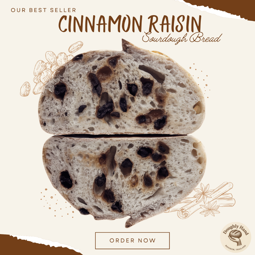 ✨ ลูกเกดอบเชยซาวโดว์ (Cinnamon Raisin Sourdough) – โดย Doughly Hand